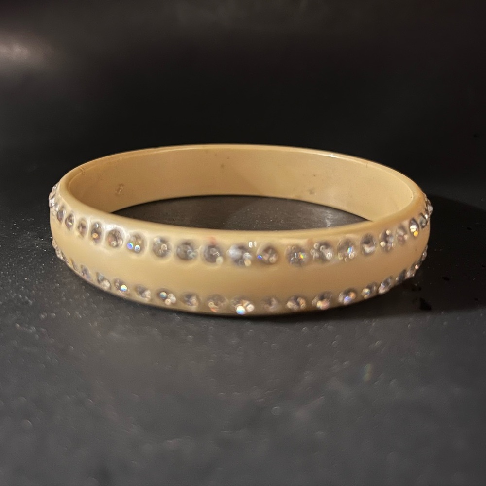 Celluloid Rhinestone Bangle Bracelet, Vintage 1940's